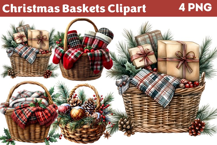 Christmas Baskets Clipart PNG