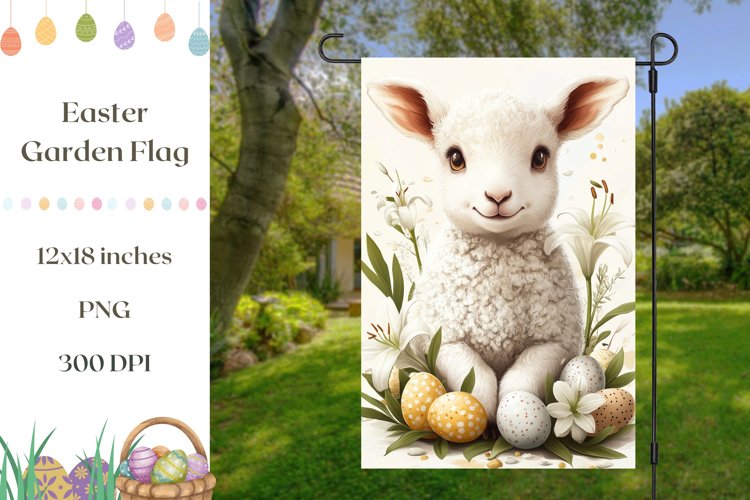 Welcome Garden Flag Sublimation, Easter Lamb Garden Flag