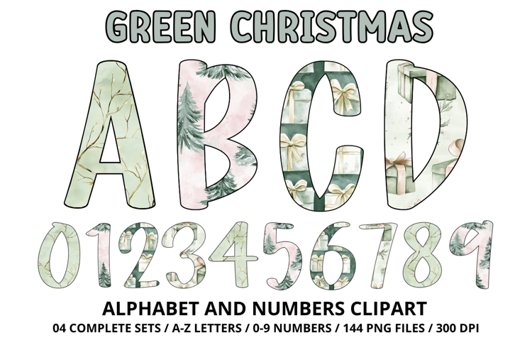 Sage Green Christmas Alphabet Png Clipart, letters doodle