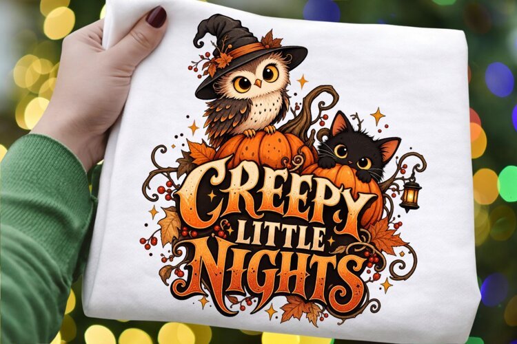 Creepy Little Nights Halloween Owl and Black Cat Pumpkin example image 1