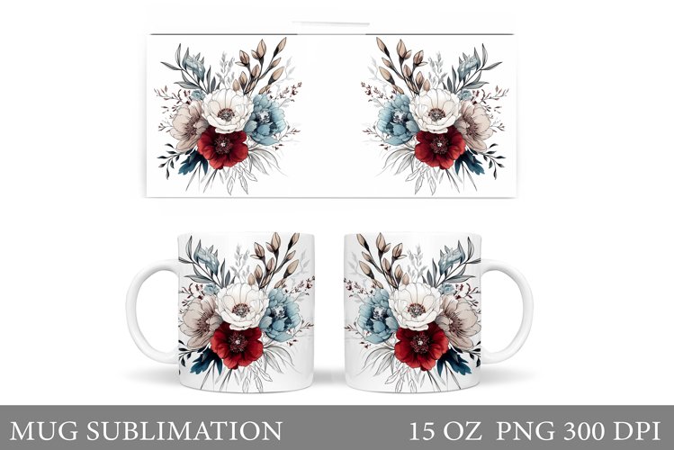 Flowers Mug Sublimation. Floral Mug Wrap Design example image 1