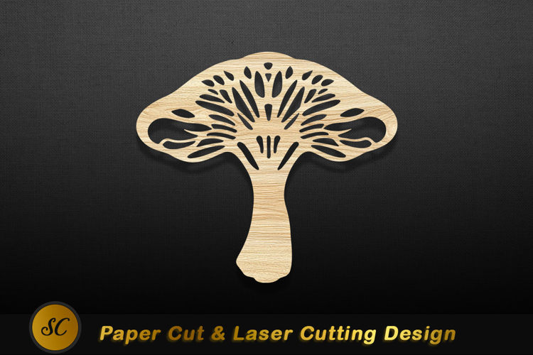 Wooden mushroom cutout intricate design natural Laser Cut