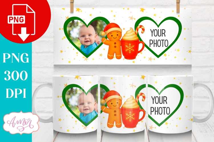 Christmas photo mug wrap PNG, Christmas gingerbread man png