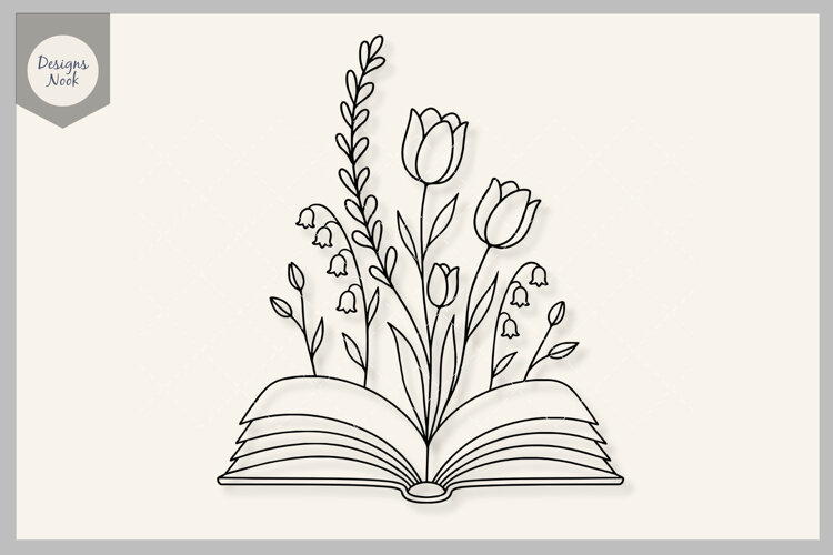 Floral Book SVG, Open Book and Flowers SVG, Book Lover SVG example image 1