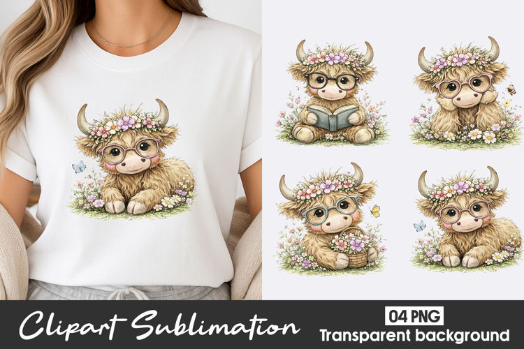 Cute Highland Calf Clipart PNG example image 1
