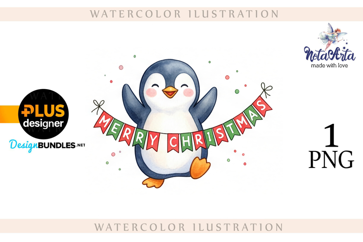 Christmas Penguins in Watercolor Style