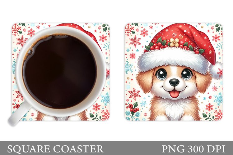 Cute Dog Coaster Design. Christmas Coaster Sublimation