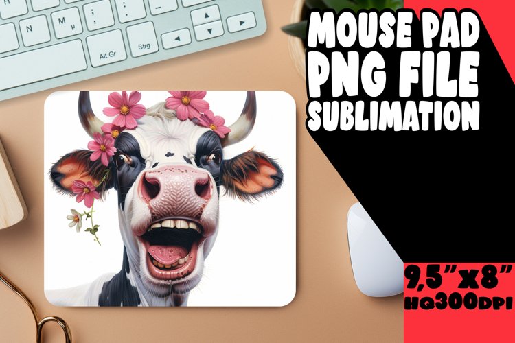 Amusing Farm Cow Watercolor Mouse Pad PNG
