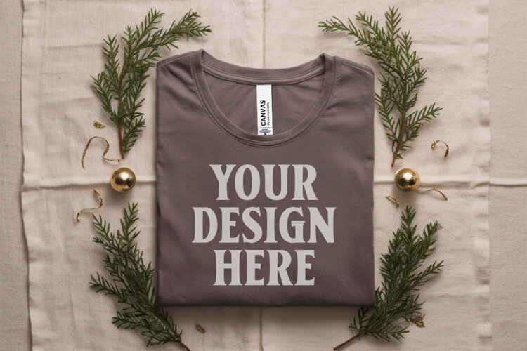 Christmas Bella Canvas 3001 Ash Folded Tshirt Mockup example image 1