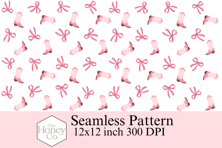 Cowboy Boot and Bow Seamless Pattern | Coquette Cowboy PNG