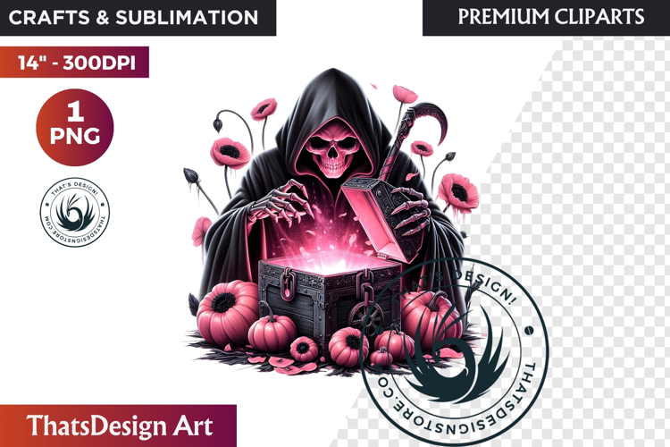 Pink & Black Gothic Halloween Skeleton Clipart PNG, Skull