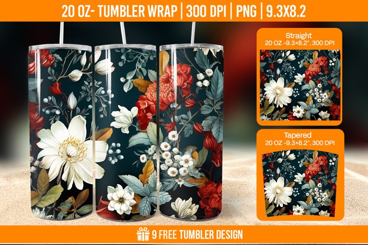 Flowers Tumbler Wrap Designs, Sublimation Wrap