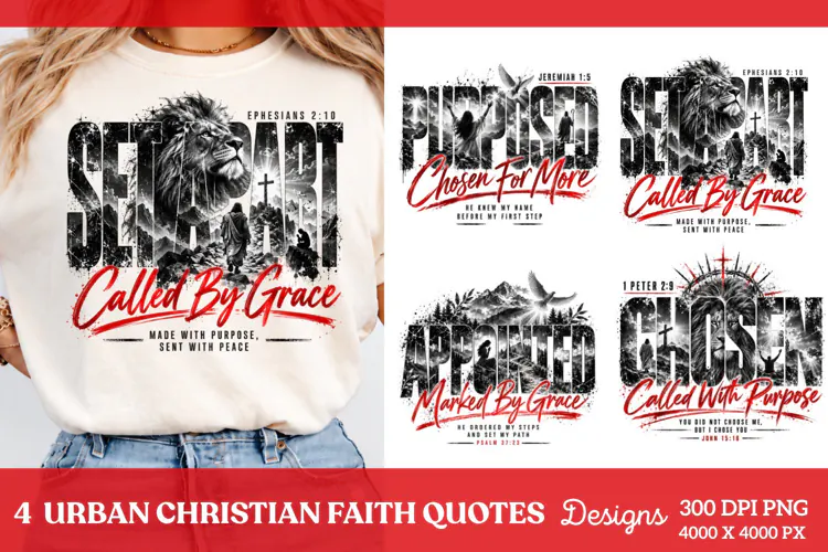 4 Urban Christian Faith Shirt PNG Designs, 4 Christian Grace