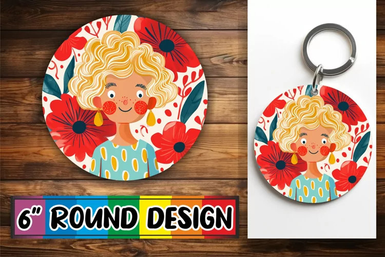 Graceful Floral Portrait Round Design Sublimation PNG