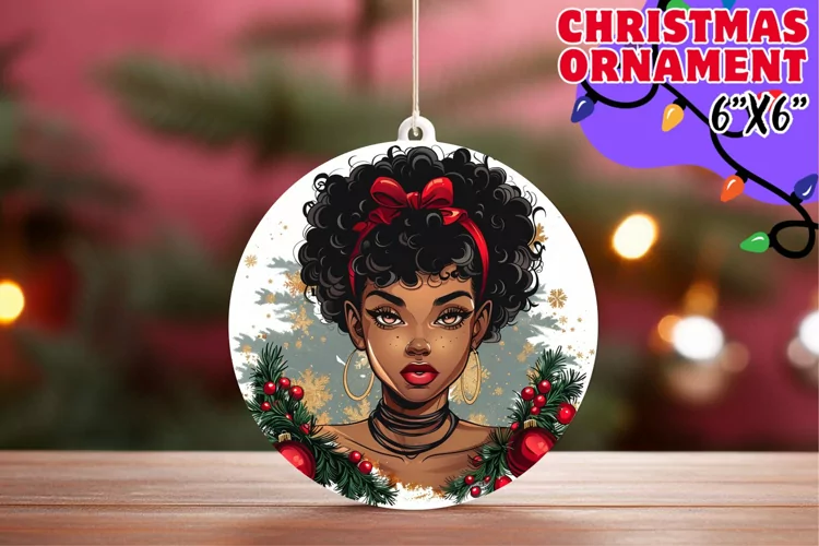 Radiant Circle Sublimation Keychain, Xmas Girl