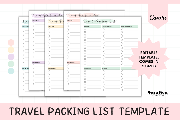 Travel Packing List Editable Template 2 | Travel Planner