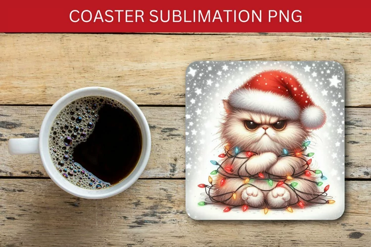 square coaster - grumpy tangled cat