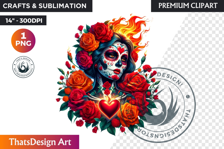 Floral Vibrant la catrina Day of Dead Clipart Sugar skull