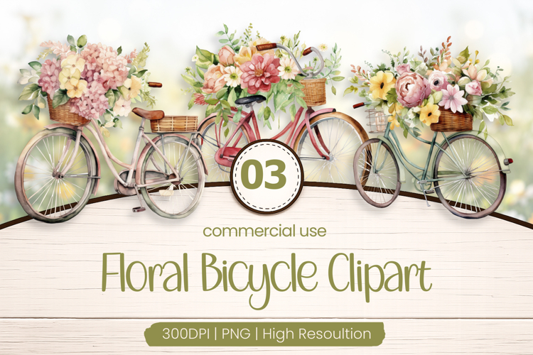 Floral Bicycle Clipart PNG