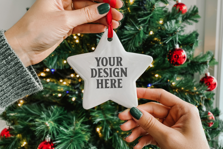 Christmas Star Ceramic Ornament Mockup | Holiday Star