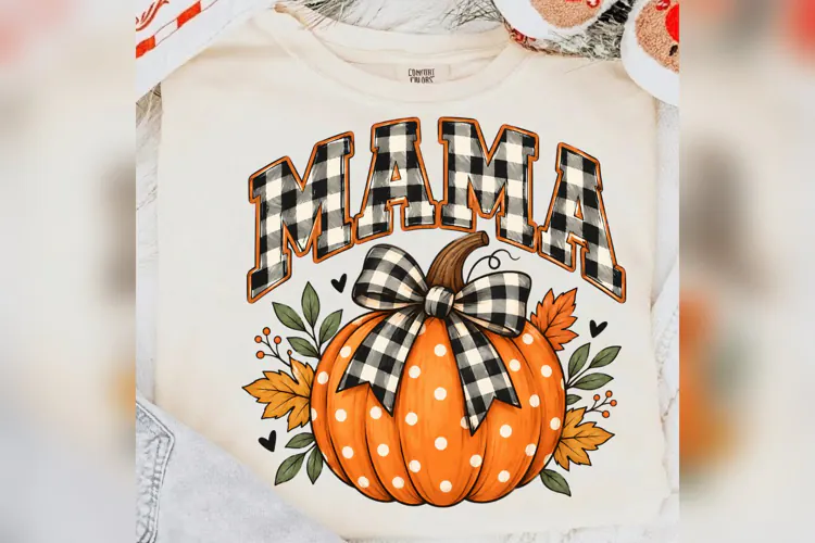 Mama Pumpkin PNG, Buffalo Plaid Bow Fall Mom Mug Design