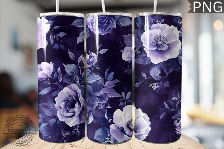 Purple Floral Tumbler Wrap - High Quality 300 Dpi