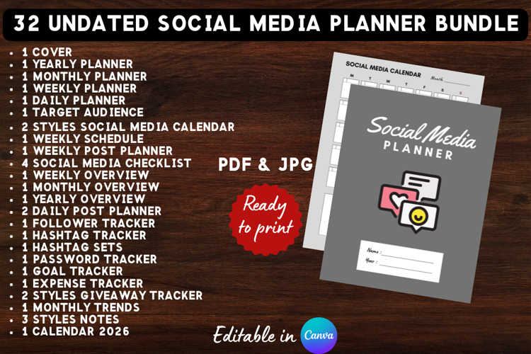 32in1 Printable Social Media Planner Template Bundle 12
