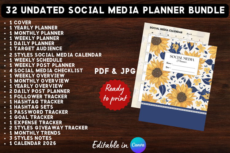 32in1 Printable Social Media Planner Template Bundle 6