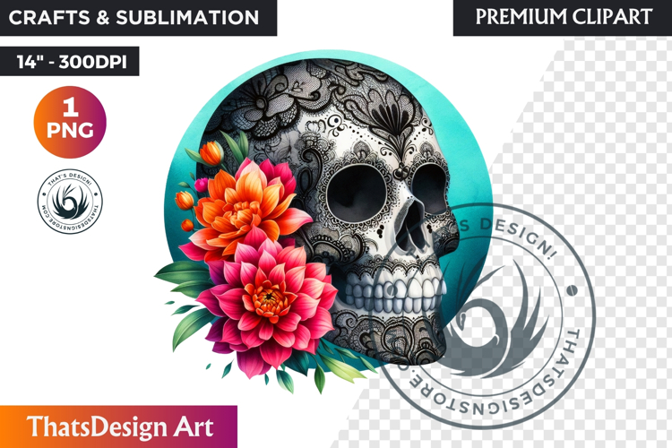 Floral Sugar Skull Day of the Dead Clipart, dia de muertos