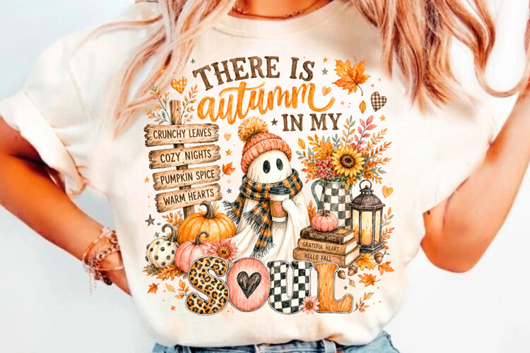 Autumn soul ghost design with pumpkin, coffee, flowers example image 1