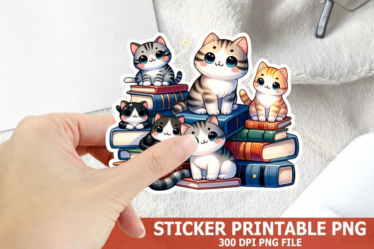 Cute Cat on A Stack of Books Sticker| Books Sticker