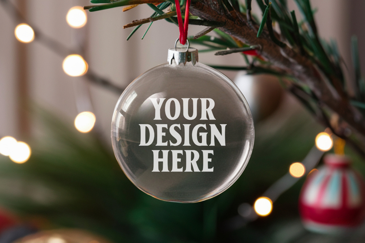 Acrylic Christmas Ornament Mockups | Clear Round Holiday