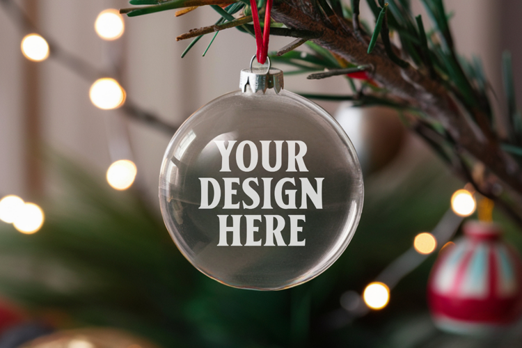 Acrylic Christmas Ornament Mockups | Clear Round Holiday