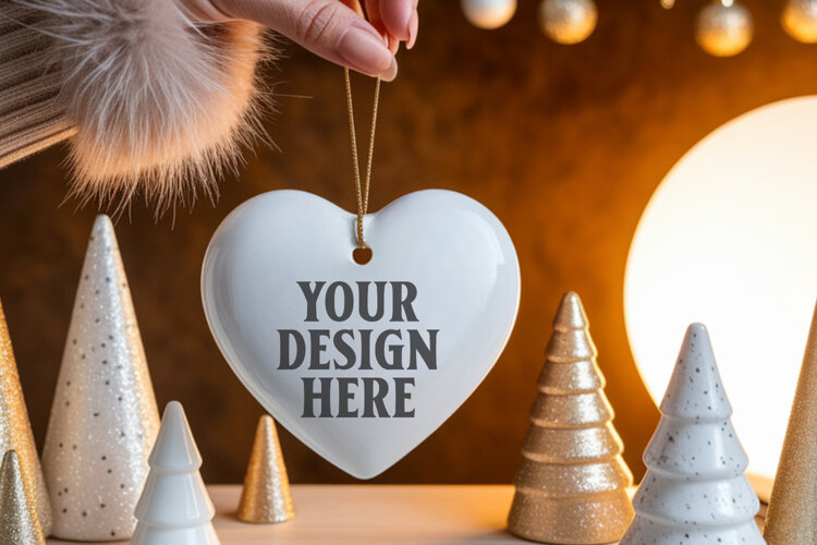 Heart Shaped Christmas Ornament Mockups | Frosted Glass Holi example image 1