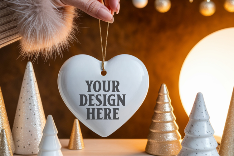 Heart Shaped Christmas Ornament Mockups | Frosted Glass Holi