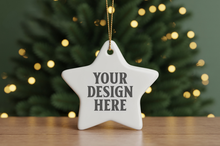 Christmas Star Ceramic Ornament Mockup | Cozy Boho Holiday D