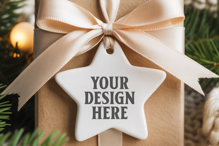 Christmas Star Ceramic Ornaments Mockup | Holiday Star Ornam