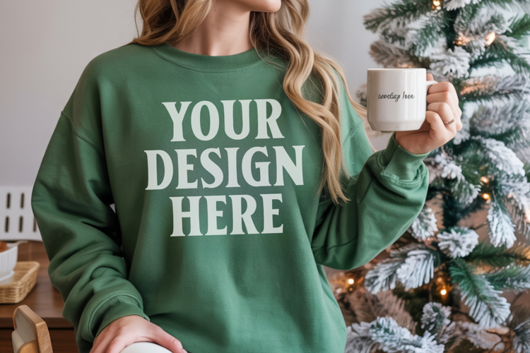 Comfort Colors 1566 Light Green Sweatshirt Mockup, Cozy Boho