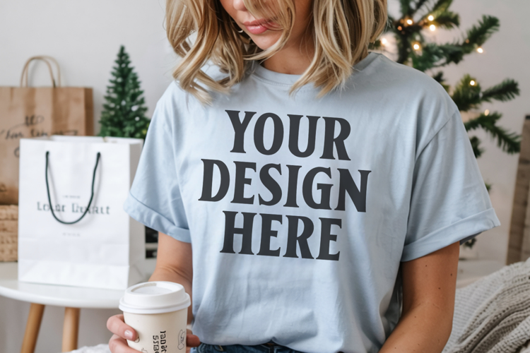 Christmas Comfort Colors 1717 Chambray T-Shirt Mockup Rea