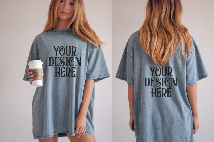 Comfort Colors 1717 Blue Jean Front & back T shirt mockups