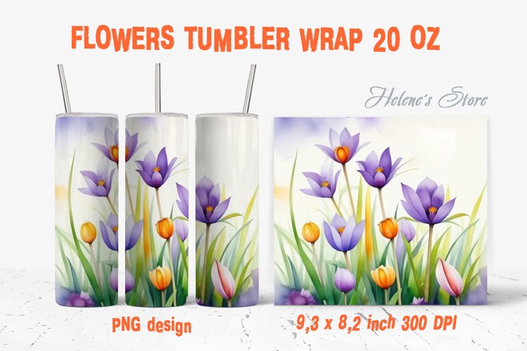 Flower tumbler wrap|Tumbler sublimation 20 oz|Spring floral example image 1