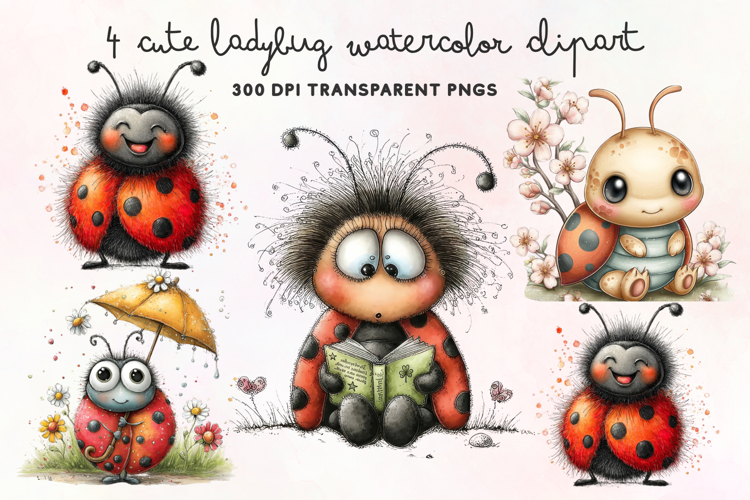 Cute Ladybug Watercolor Clipart PNG
