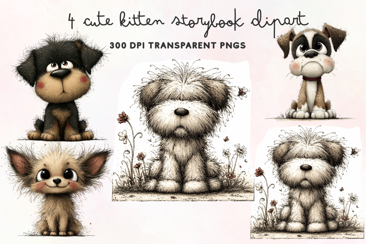 Cute Watercolor Dogs Clipart PNG