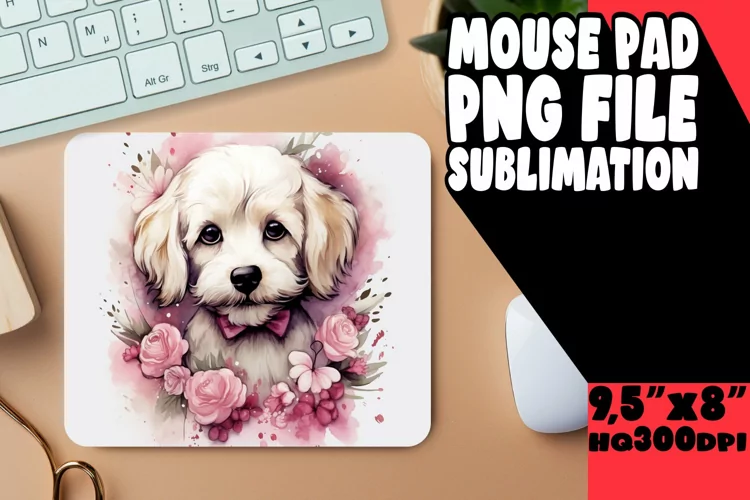 Playful Dog and Flower Mouse Mat