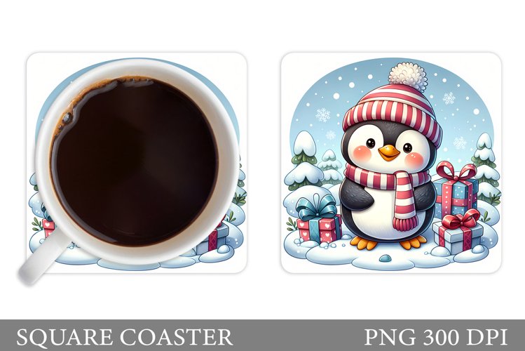 Cute Penguin Coaster Sublimation. Christmas Coaster Design example image 1