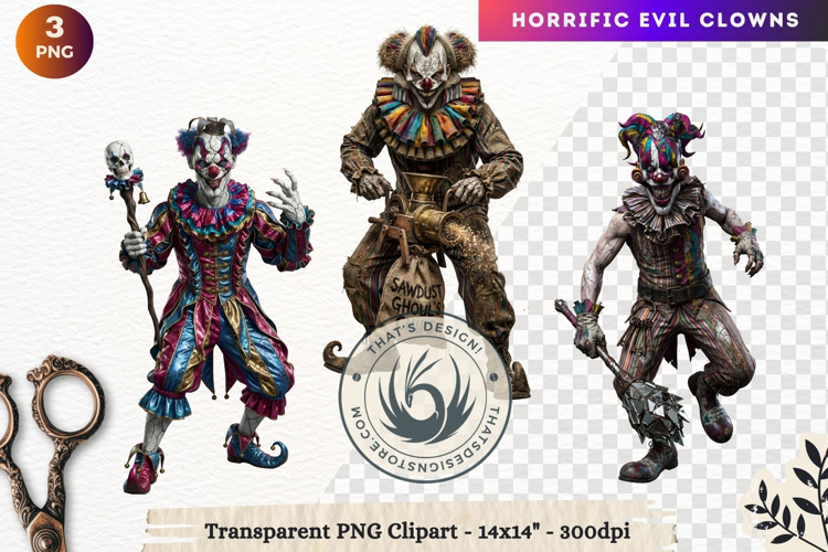 Horrific Evil Clown Clipart - Creepy Circus PNG Graphics