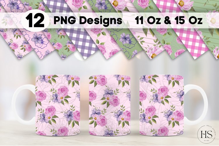 12 Pink Shabby Chic Flowers Mug Sublimation, Floral Mug