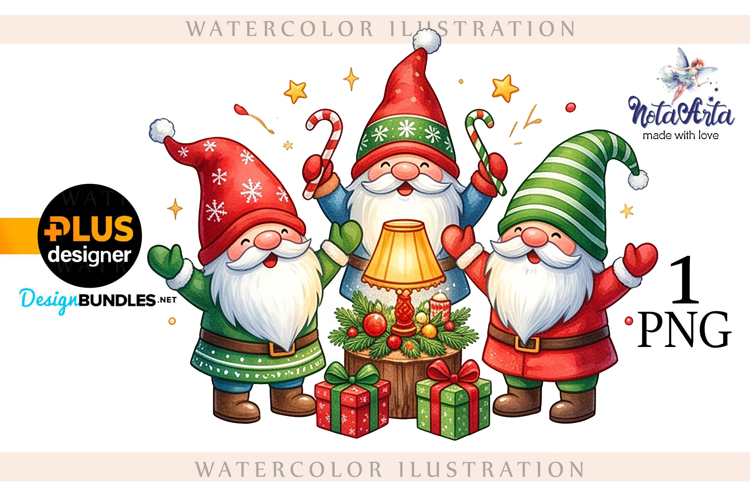 Watercolor Christmas gnomes, Christmas Gnomes