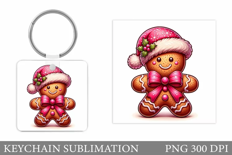 Cute Gingerbread Keychain. Christmas Keychain Sublimation