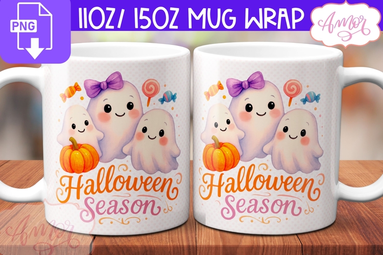 Halloween Season mug wrap PNG, Cute Halloween mug PNG